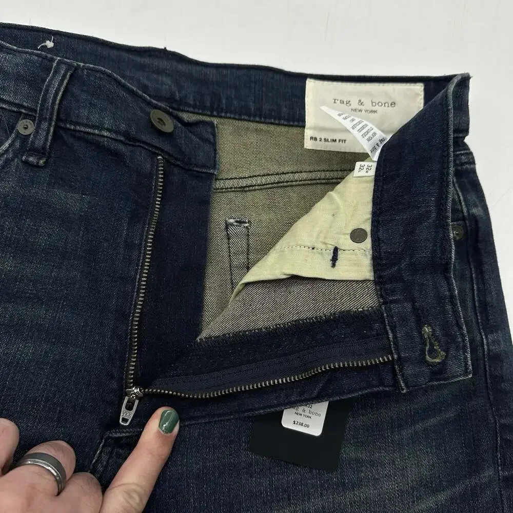 Rag & Bone Fit 2 Slim Fit Quincy Size 32x32 Dark Wash Denim Jeans NWT MSRP $238